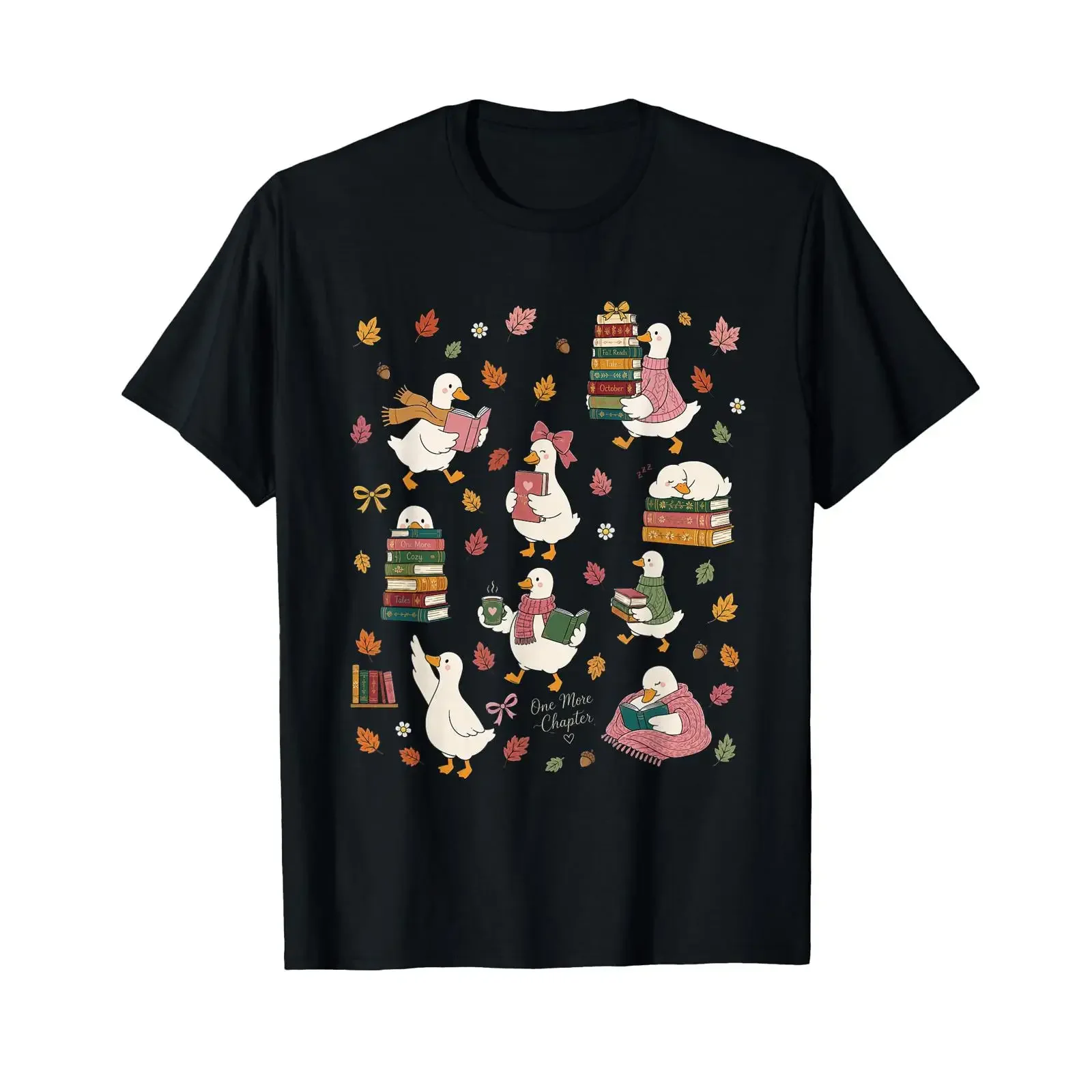 Chapter Bookish Goose Cozy Fall Reading Books Autumn Art T Shirt vintage Washed Breathable Casual Versatile streetwear homme