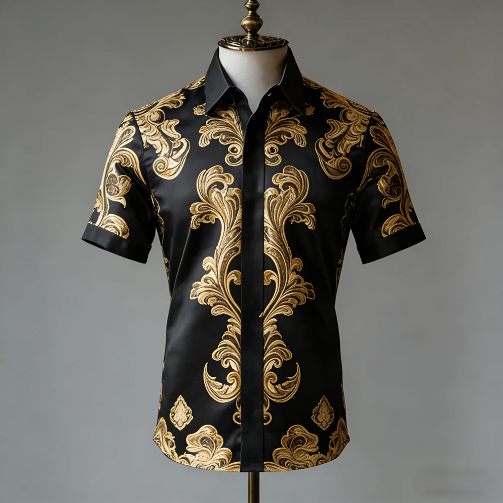 2026 Men's New Arrival Linen Short Sleeve Lapel Shirt Casual Business 3D Printed Shirt Black Border Designer Men Fast Shipping
