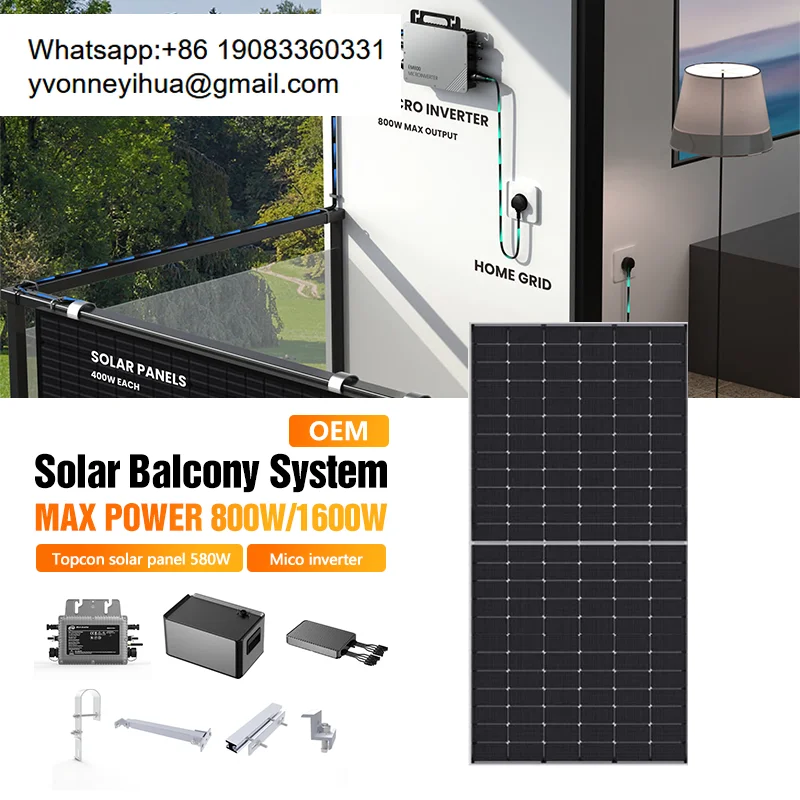 

Complete Home Balcony Solar System 800W 1600w Off Grid Micro Inverter Pv Panel Systems With LiFePO4 Balcony Battery