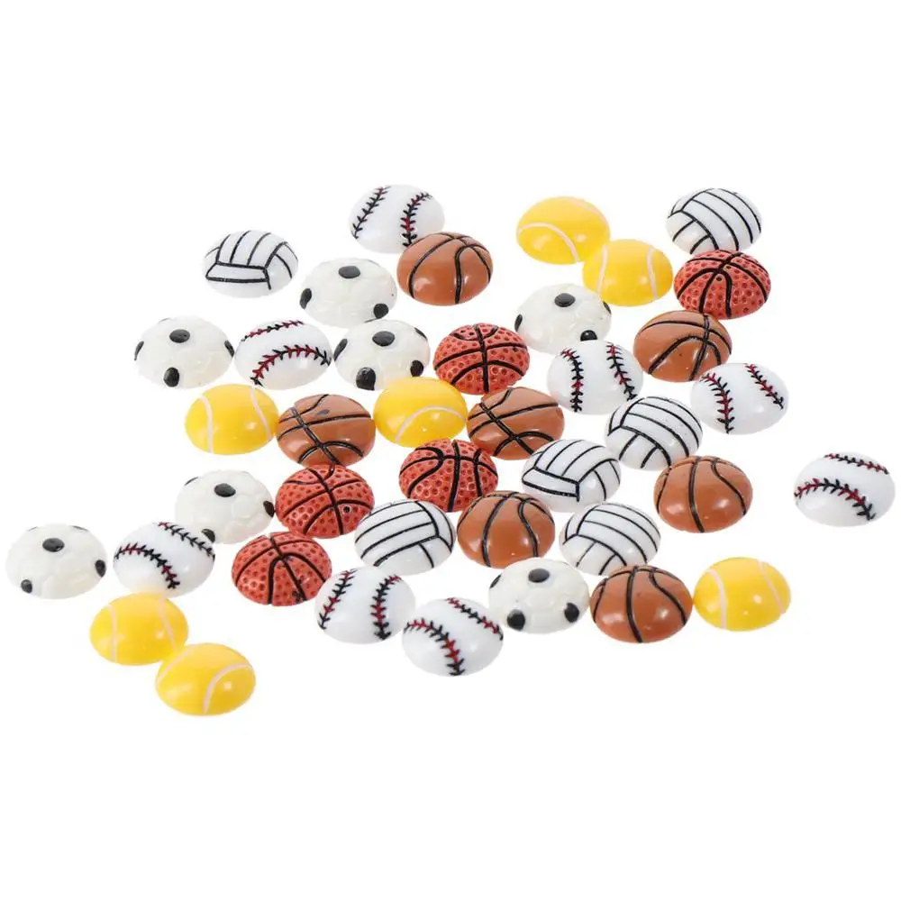 40Pack Football Assorted Sport Ball Slime Charms Mix Style Volleyball Flat Back Resin Charms Baseball Tennis