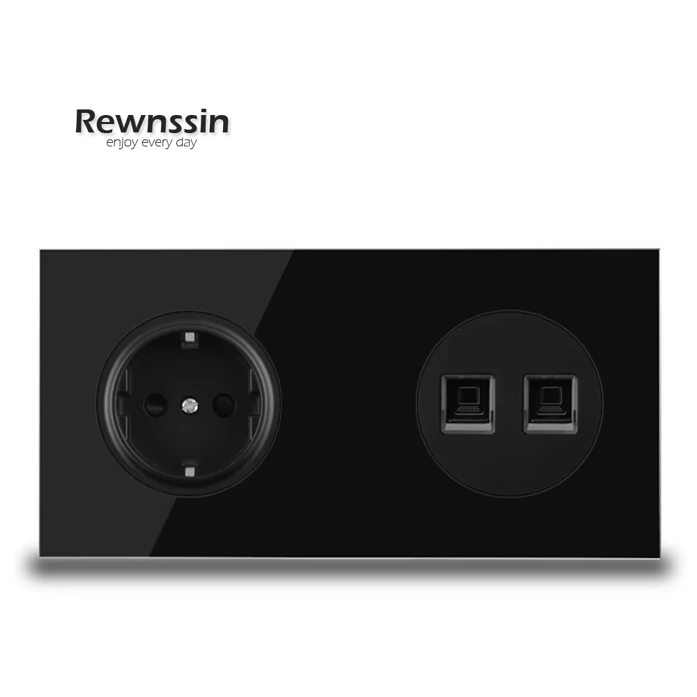 Socket Black Wall Power Socket RJ45 Cat5e Computer Satellite Antenna TV Telephone Socket Data Female Socket 172MM * 86MM