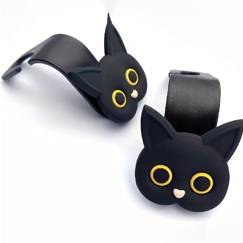2 Stück 3D-Cartoon-Katze-Kopfstützenhaken, universeller Autositz-Aufbewahrungsorganisator, niedliches Design für Handtaschen, Geldbörsen, Mäntel