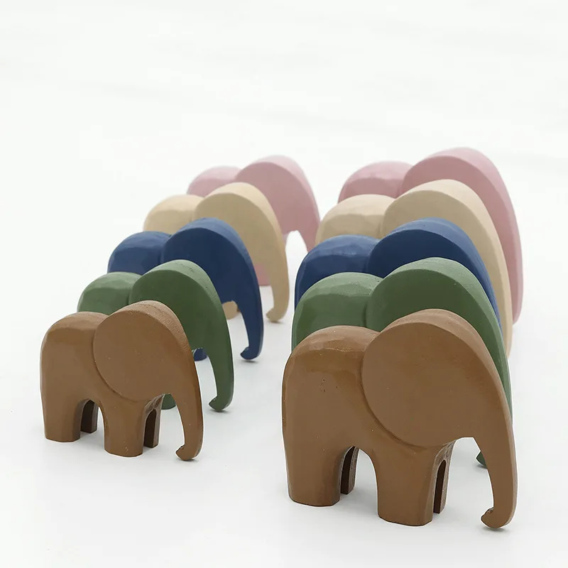 Nordic Wooden Elephant Ornaments Morandi Home Decoration Accessories Wood Office Table Miniature Craft Baby Room Nursery Decor