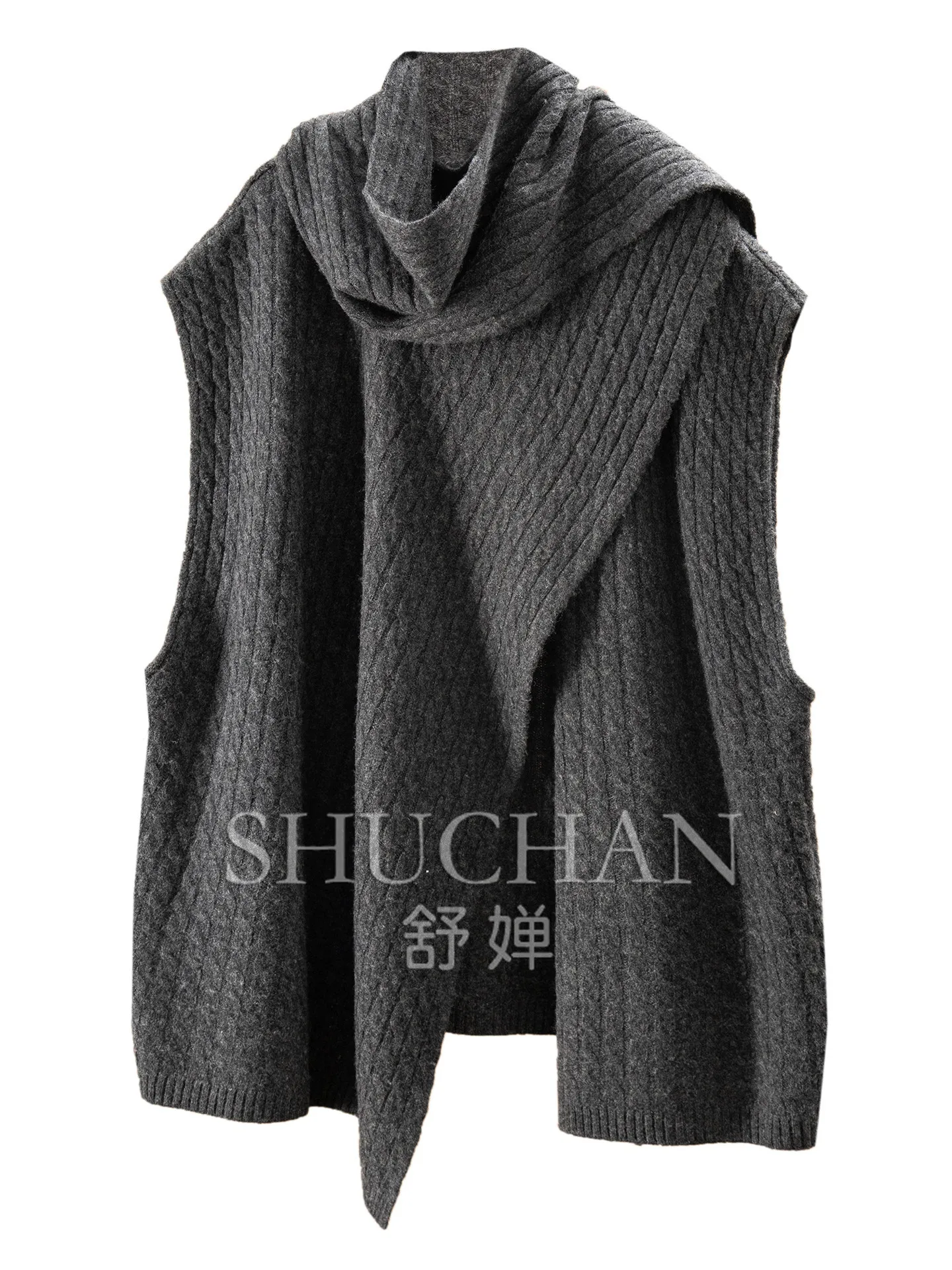 2026 Winter Capes & Ponchos 100% Wool 420g Stacked Artwork Loose Wool Integrated Neck Knitted Shawl Vest Women F313
