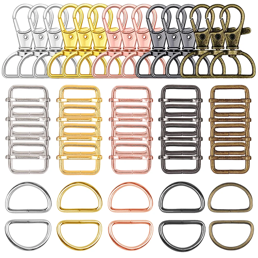 10/15sets rotatable alloy spring buckles,D-shaped metal rings and sliding buckles,suitable for DIY sewing,keychains and crafts