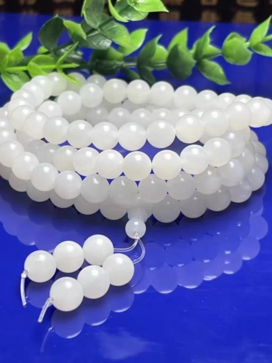 

8mm Nature Sea Gemstone Bead Bangle Bracelets Jade Sort Giant Clam 108 Beads Rosary Tridacna Necklace