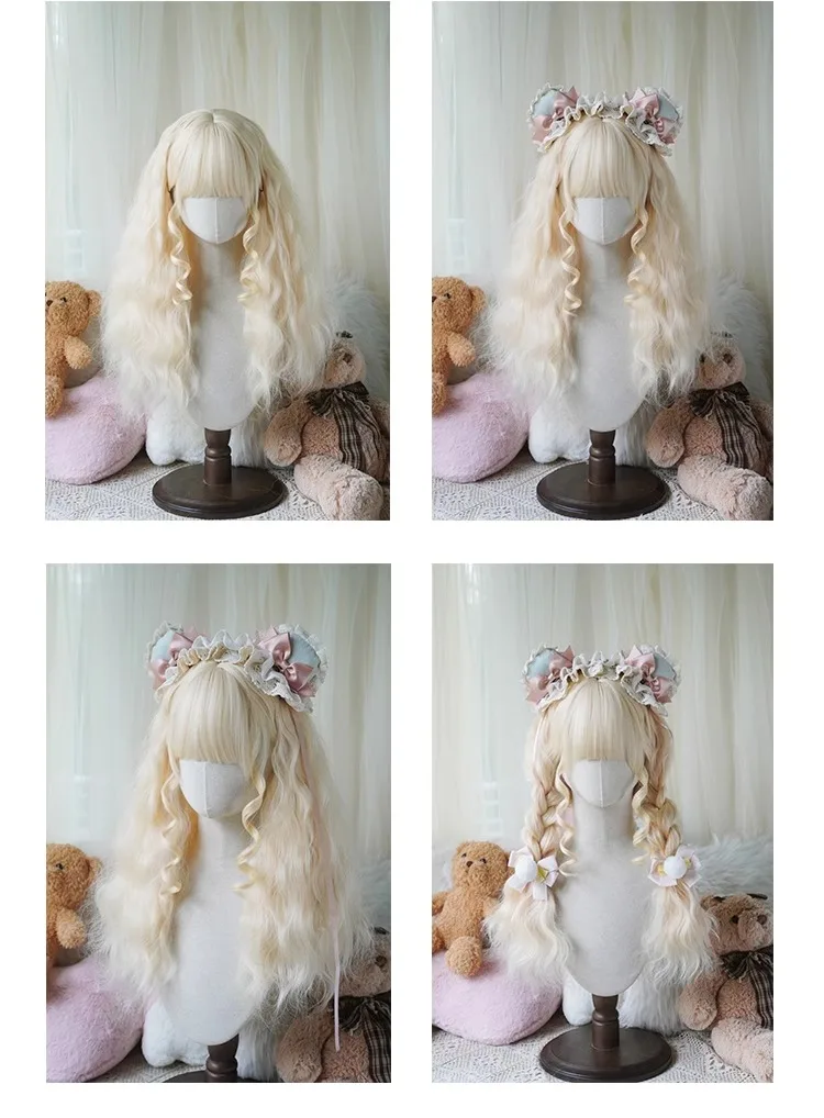Parrucca cosplay Lolita per capelli sintetici ricci lunghi da 60 cm, morbida naturale, dolce, per uso quotidiano, per la vita scolastica, con frangia per le donne
