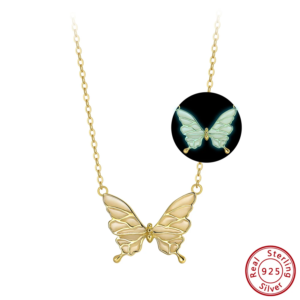 

KISS MANDY Shine in Night 925 Sterling Silver Butterfly Pendant Necklace Versatile Clavicle Chain Cyber Jewelry Accessory SN357