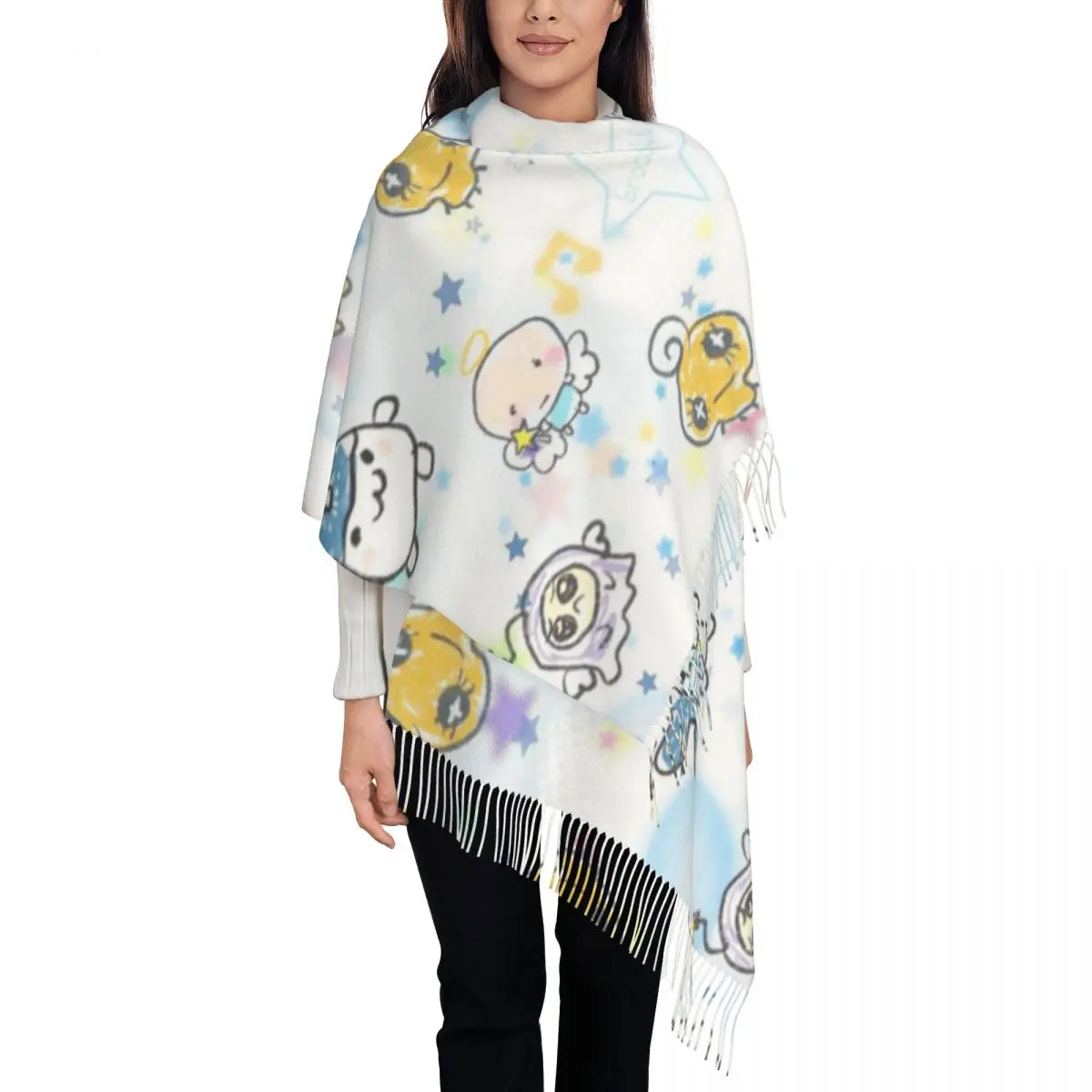

Tamagotchi Cartoon Scarf for Women Warm Winter Shawls and Wrap Kawaii Game Large Shawl Scarf Daily Wear