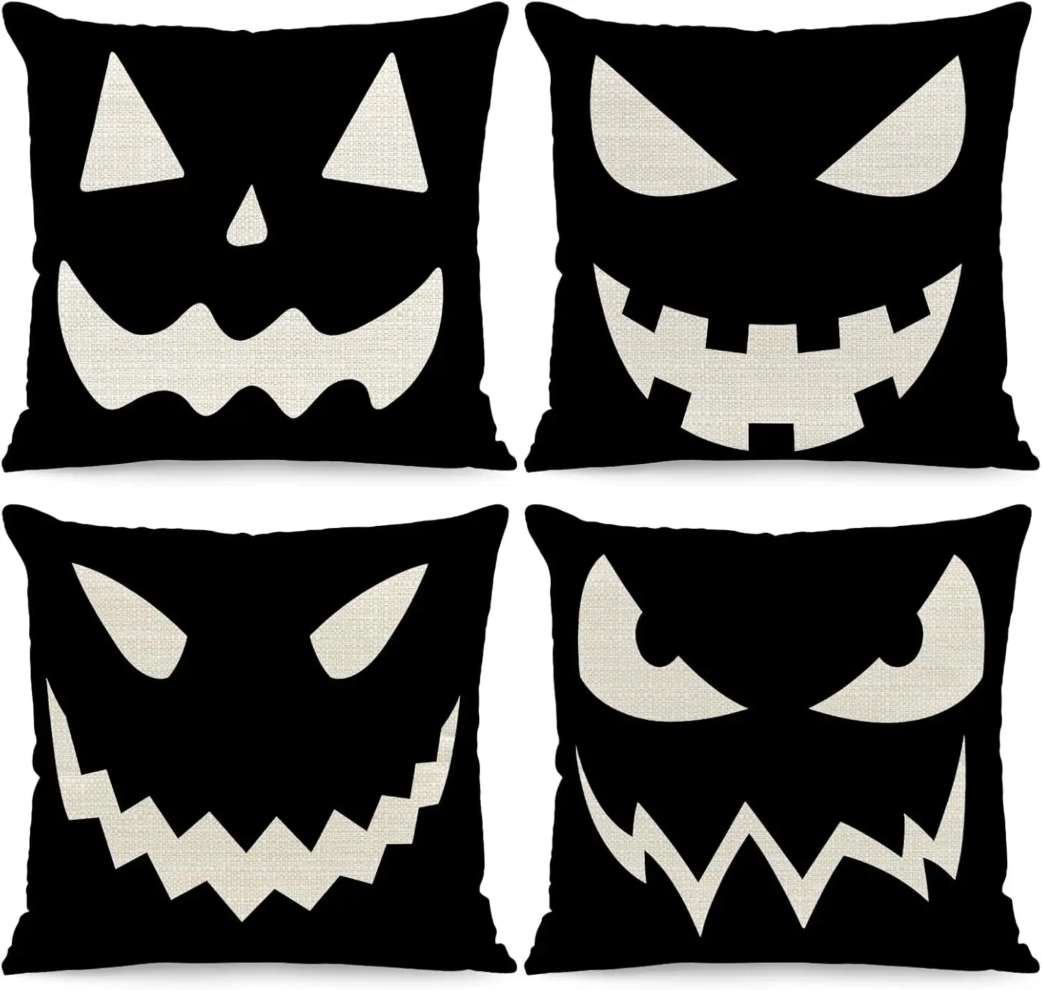 4pcs Black White Jack O Lantern Ghost Face Halloween Printed Pillow Cover Polyester Cushion Case 2D Flat Party Decor Now