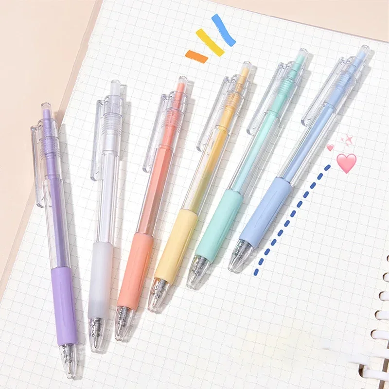 2024 Macaron 6 Kleuren Balpen 0.5Mm Zwarte Inkt Snel Droog Signeren Pen Voor Student School Briefpapier Kawaii Kantoorbenodigdheden