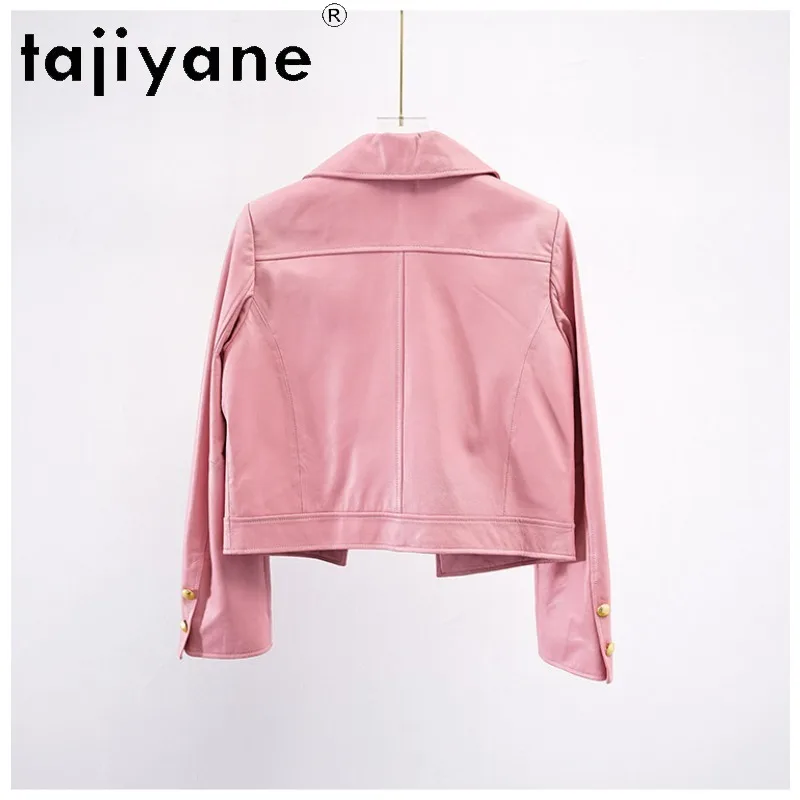 TAJIYANE Spring Genuine Leather Jacket Woman Sheepskin Leather Coat Vintage Cargo Jackets for Woman Short Outerwear Pink 가죽자켓
