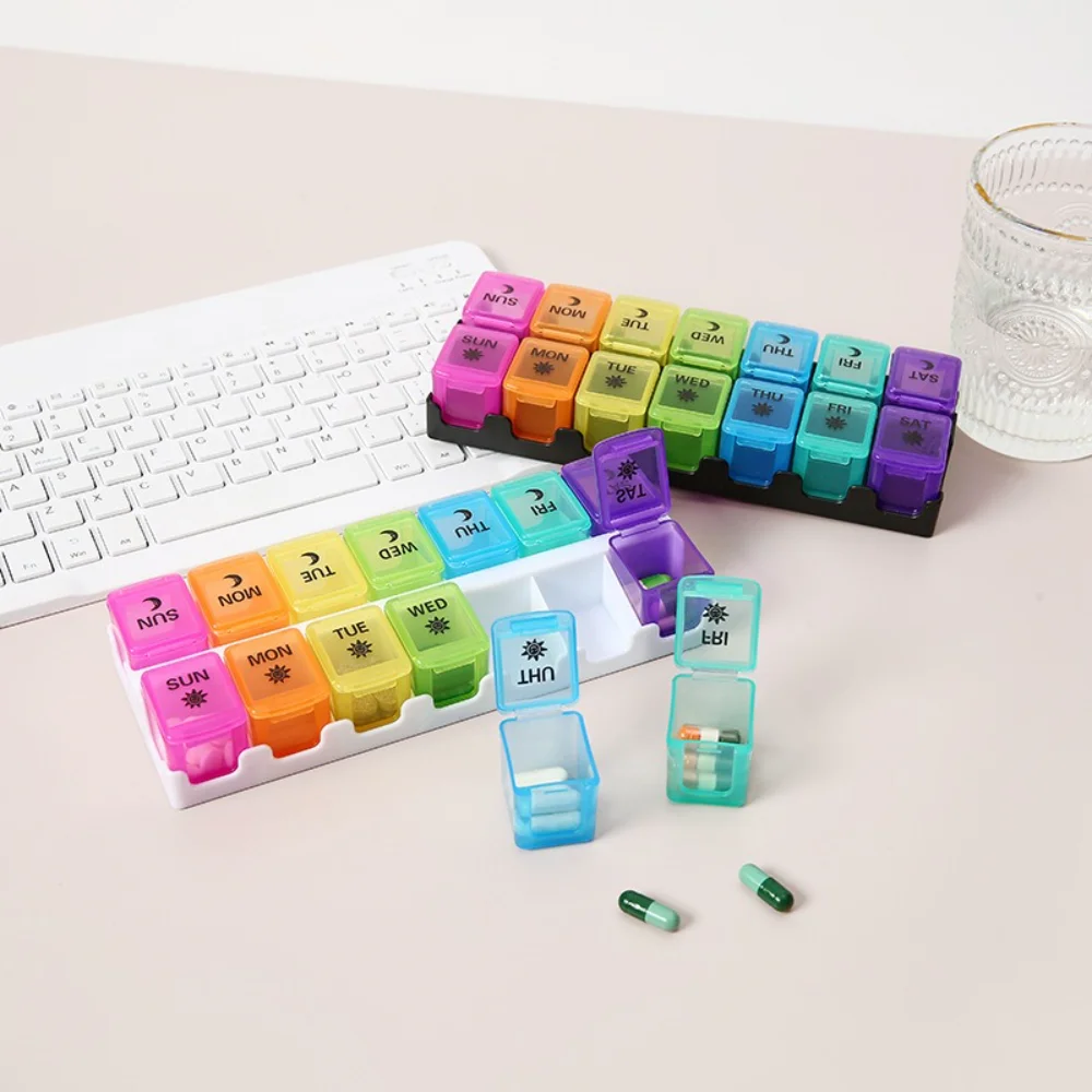 

New Premuim Weekly Portable Pill Storage Box Case Organizer Container 7 Days Twice A Day 14 Grids for Vitamin Medicine Fish Oils