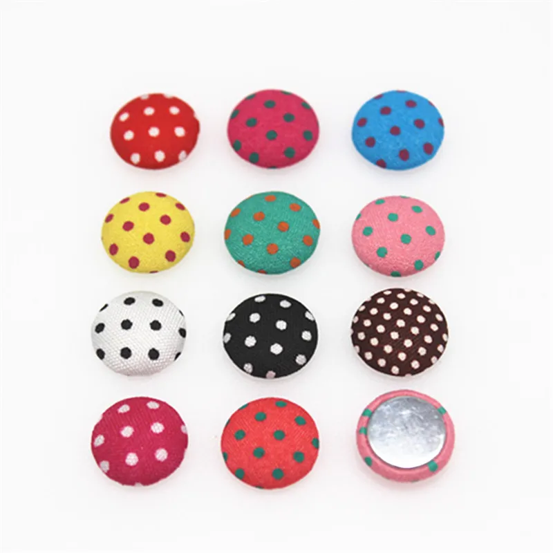 50pcs 15mm Mix Colors Polka Dot Fabric Covered Round Buttons Home Garden Flatback Cabochon Crafts Scrapbooking DIY