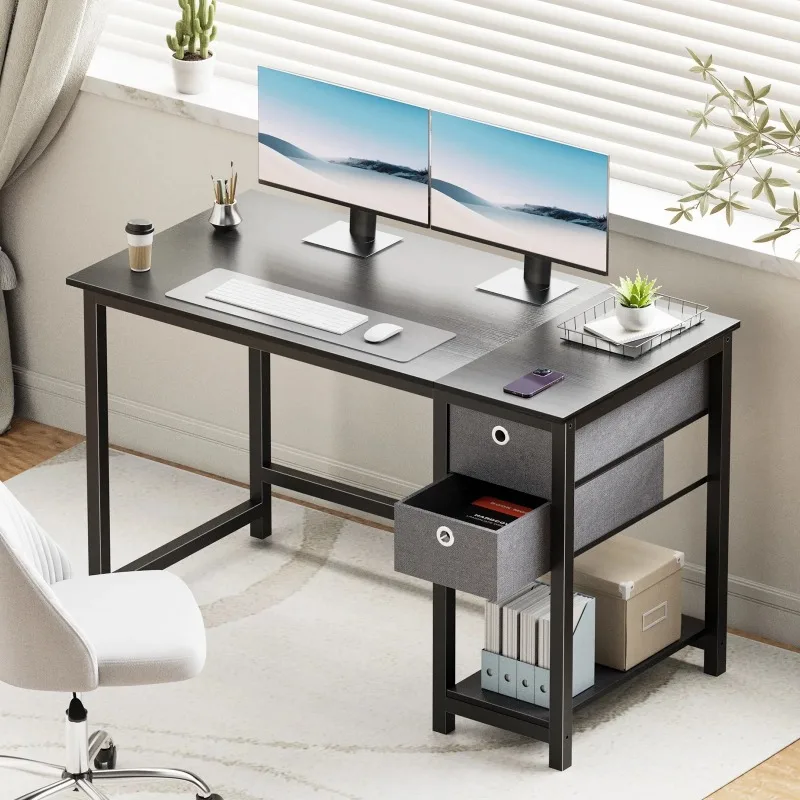 

47 Inch Computer Desk with Storage Drawers, Modern Simple Style Laptop Desk, Black
