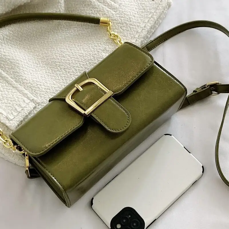 High Quality Green PU Leather Crosssbody Bags Women Fashion Flap Underarm Bags Female Chic Shoulder Bags Handbags