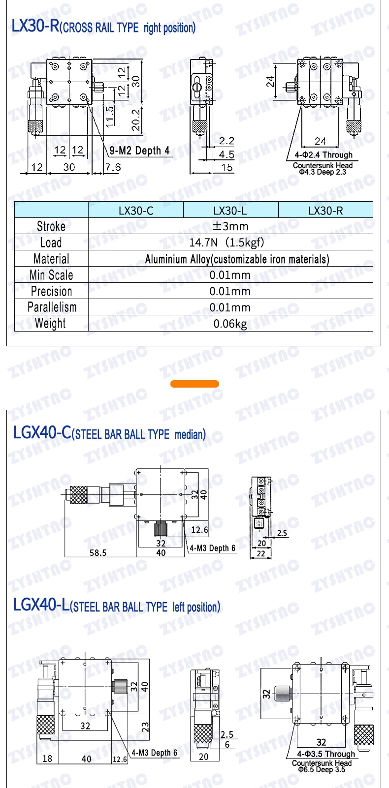 X-Achse XY-Achse LGX40/60 LGY40*40 60*60 Drehknopf-Mikrometer Schiebetisch mit Führungsschiene, manuelle Verschiebung, Plattform, Schiebetisch – Detail 4