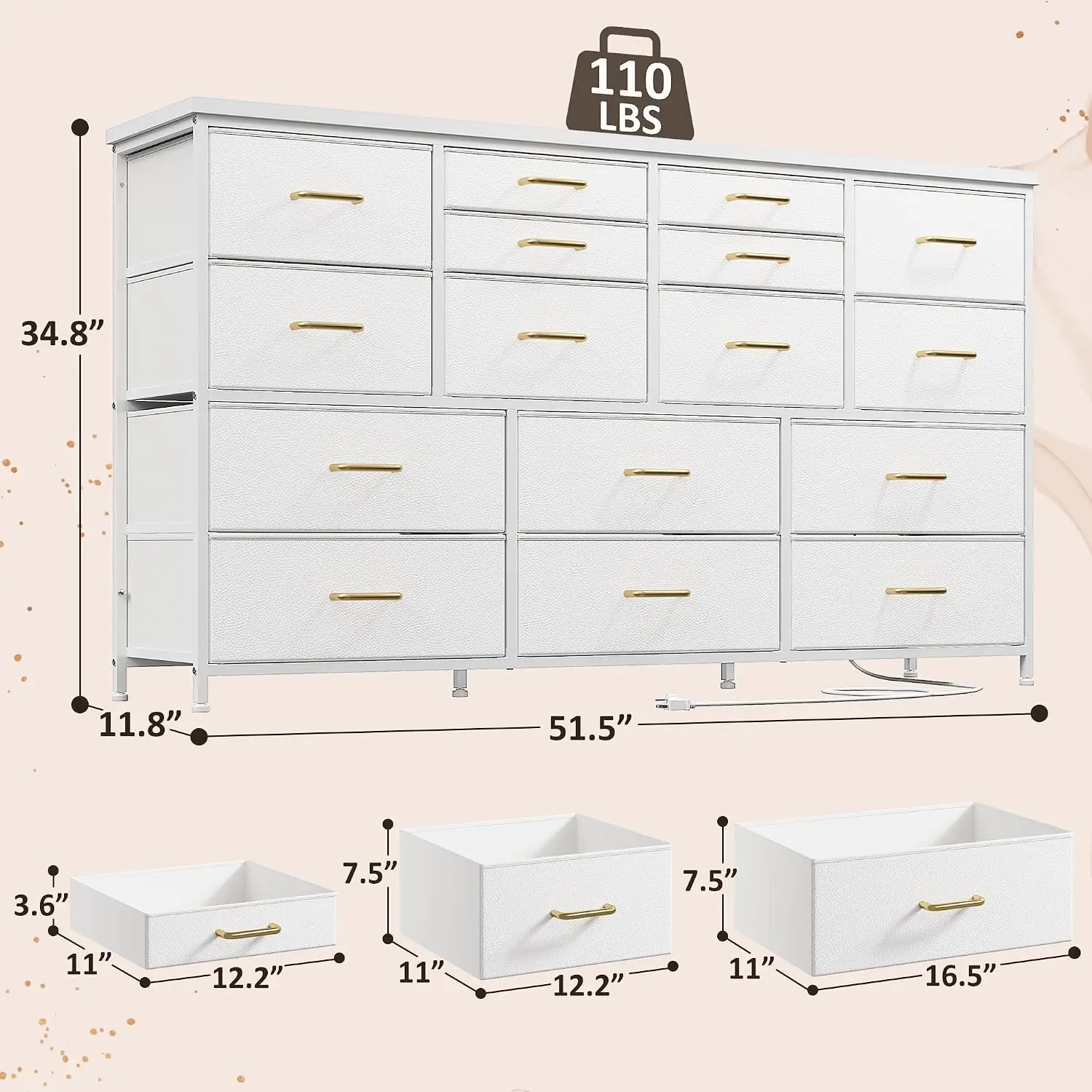White 16-Drawer Dresser & TV Stand for 60