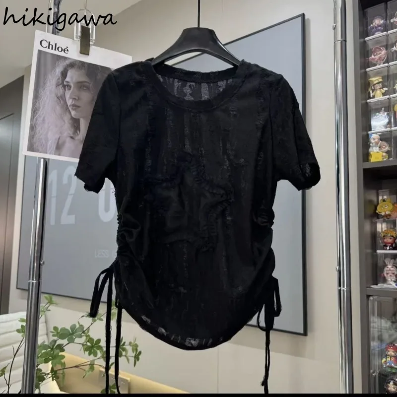 Białe koszule damskie letnie Harajuku koszulki z okrągłym dekoltem z krótkim rękawem z gwiazdkami swetry typu oversize casualowe eleganckie t-shirty