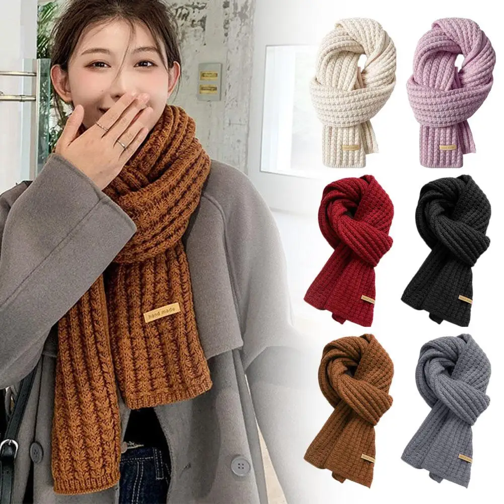 Winter Thickened Thermal Knitted Scarf For Women Men Solid Color Korean Warmer Long Size Scarve Christmas New Year Gifts Un S7Z2