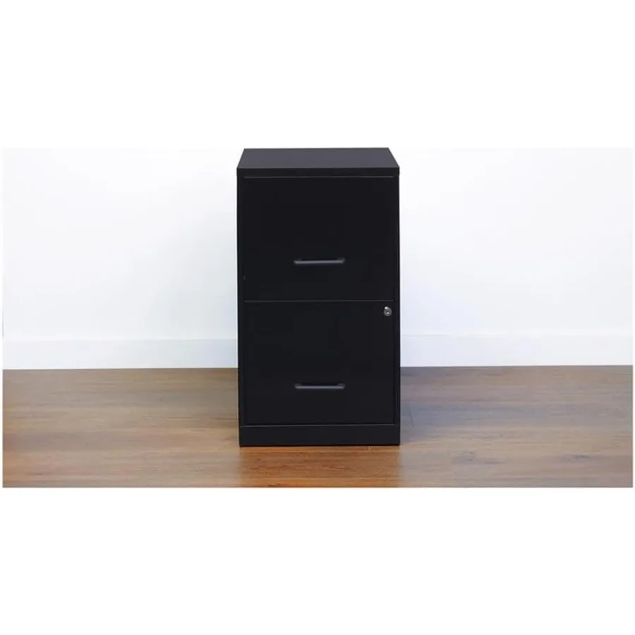 18 2-Drawer Modern Metal Filing Cabinet, Black, Durable Steel Construction, Locking High-Side Drawers for Letter-Size Files, Co