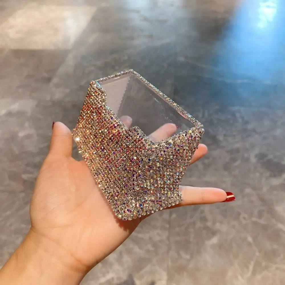 

Fashion Rhinestone-inlaid Business Card Holder Luxury Square Name Card Case Bling Card Storage Table Top Organizer Gift