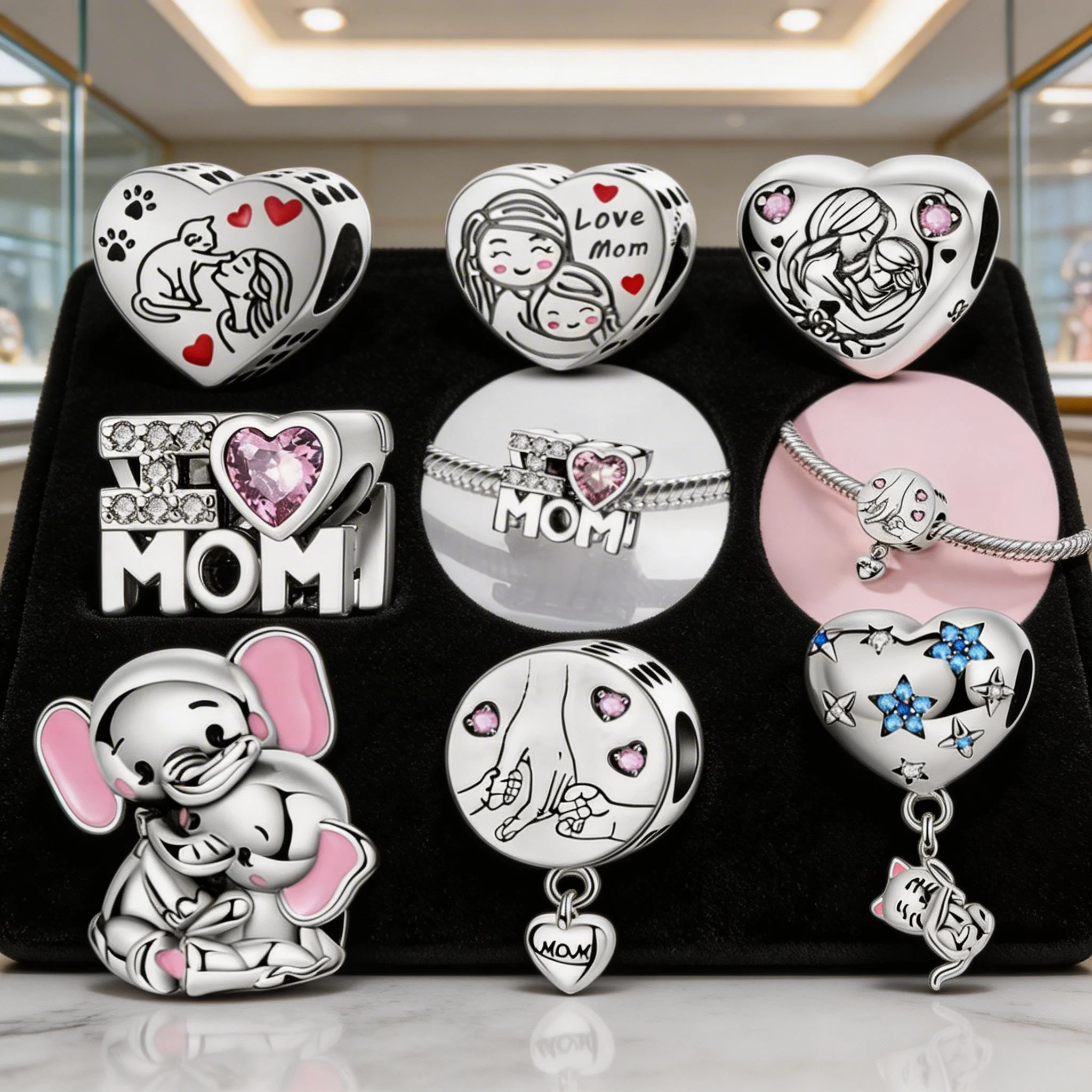 925 Sterling Silber Love MOM, Love Charms Anhänger mit Zirkonia, passend für DIY-Armband, Halskette, Geschenk für Sie, Colgante Plata