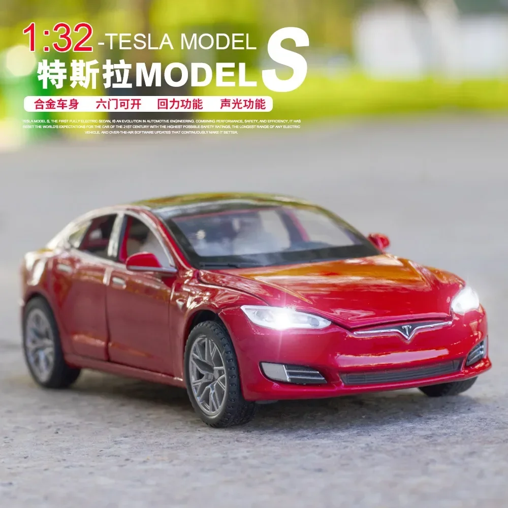 1:32 Tesla MODEL S High Simulation Diecast Metal Alloy Model Car Pull Back Sound Light Car Children Gift Collection A310 Alloy C
