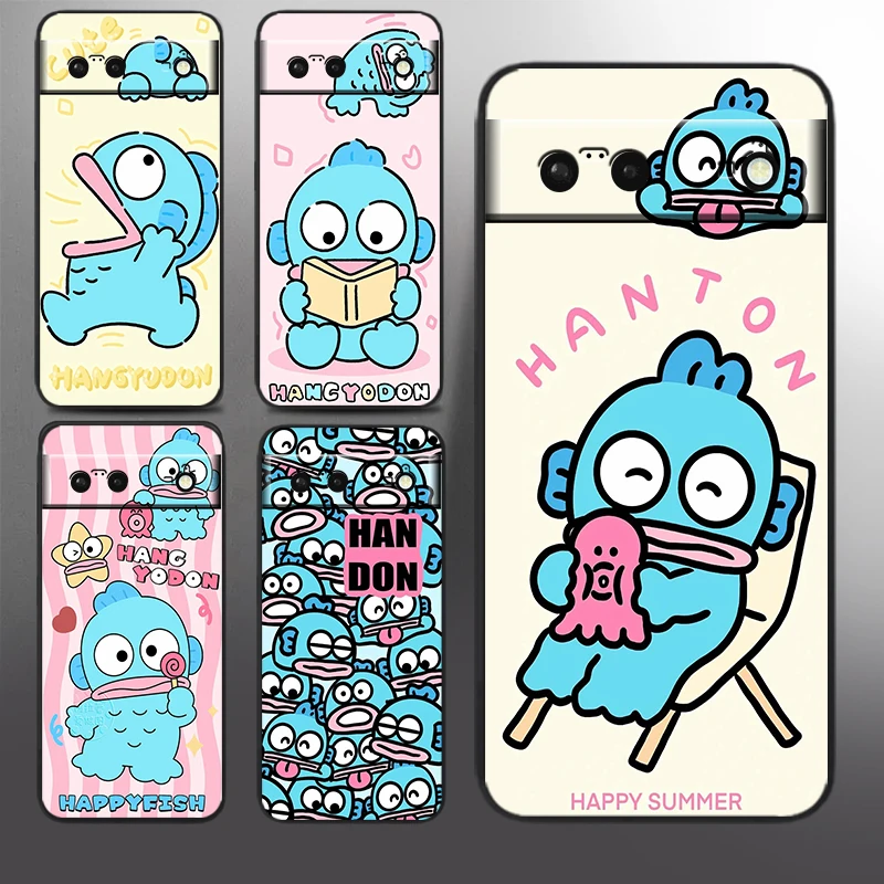 Sanrio Hangyodon Fish For Google Pixel 9 8 7A 7 6A 6 5A 5 4 4A XL 5G Black Silicon Shockproof Shell Cover Phone Case