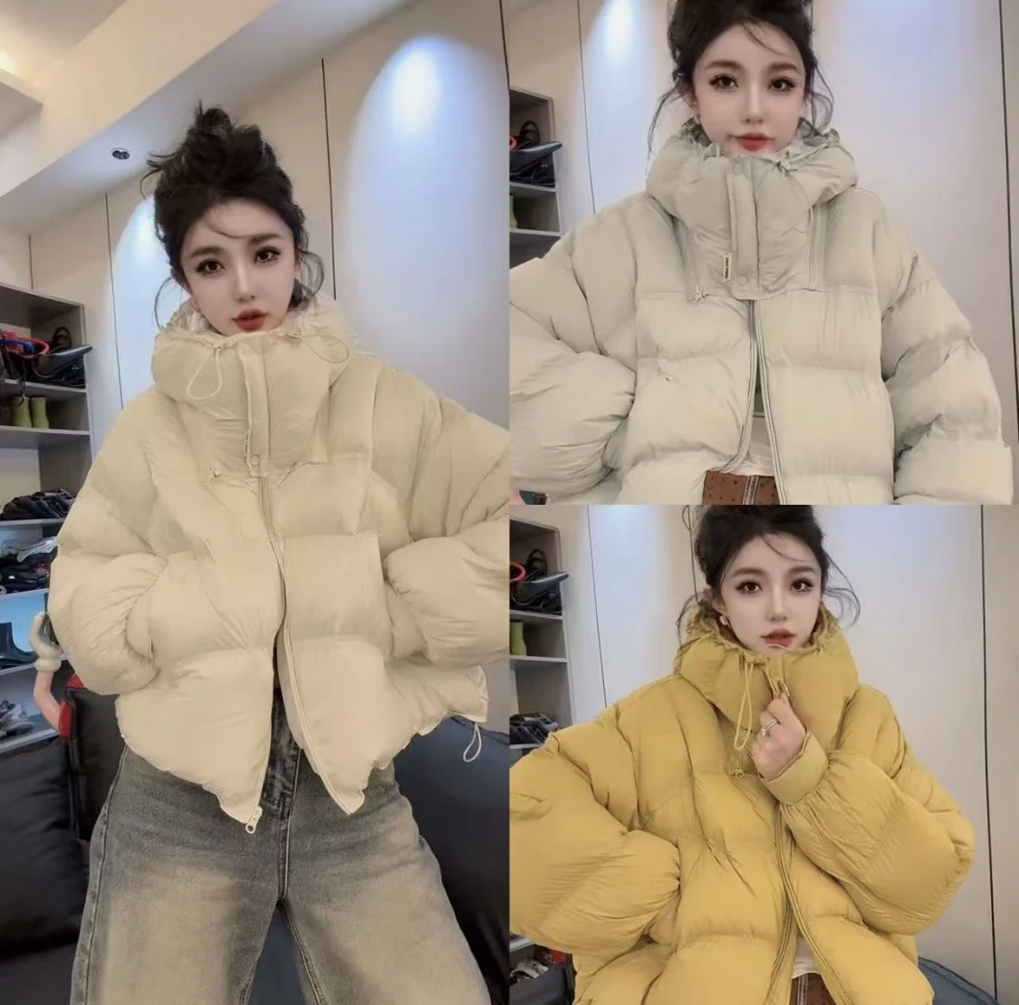 

Свободная модная повседневная женская пуховая куртка с цветным дизайном, новинка зимнего сезона 2025 года, однотонная.