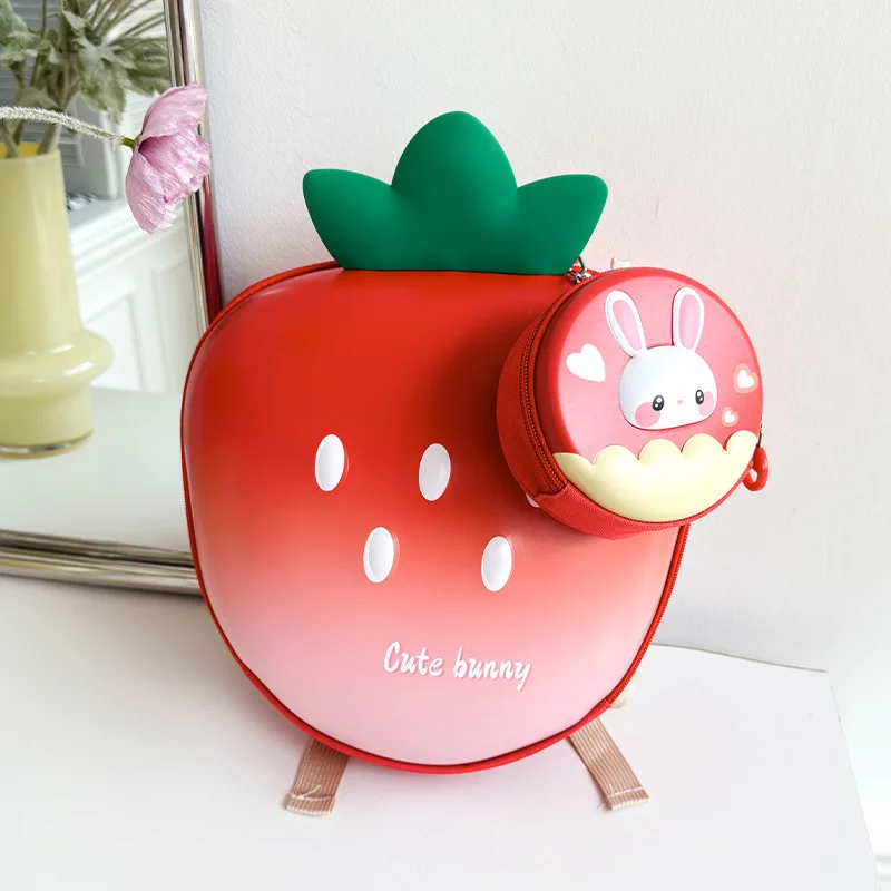 

Cartoon boy and girl backpacks cute strawberry shaped elementary school backpack 2025 new eggshell children's backpack trend
