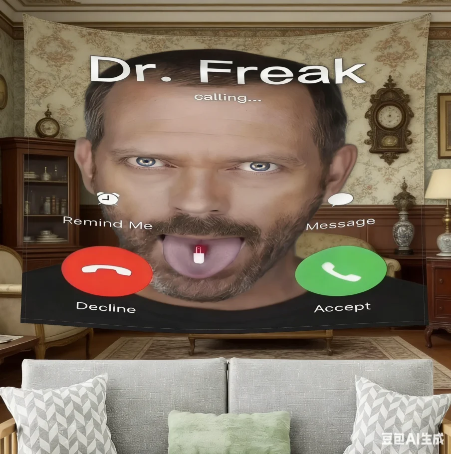 Tapeçaria Dr.Funny Meme Freak - Tapeçaria de Parede com Design de Tela de Chamada de House MD para Decoração de Quarto, Sala de Estar e Dormitório