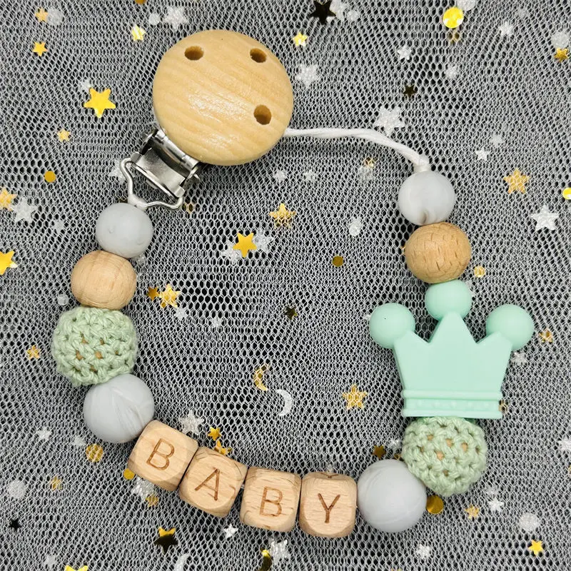 Custom Baby Pacifier Clip Chain Personalized Name Dummy Holder for Nipple Clip Silicone Teething Beads Baby Birthday Shower Gift