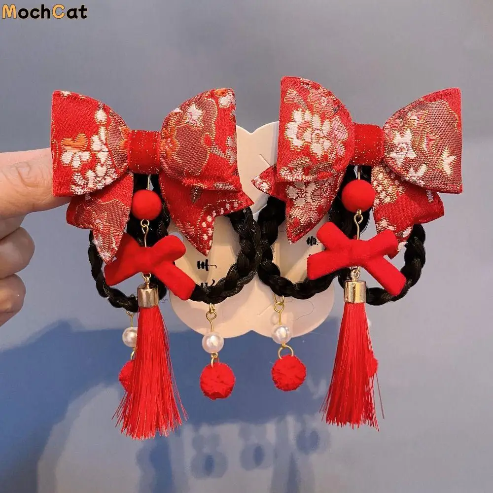 

New Trendy Fashion Hanfu Headdress New Year Velvet Rabbit Tassel Hair Clips Kids Barrettes Children Hairpin Hair Accessories