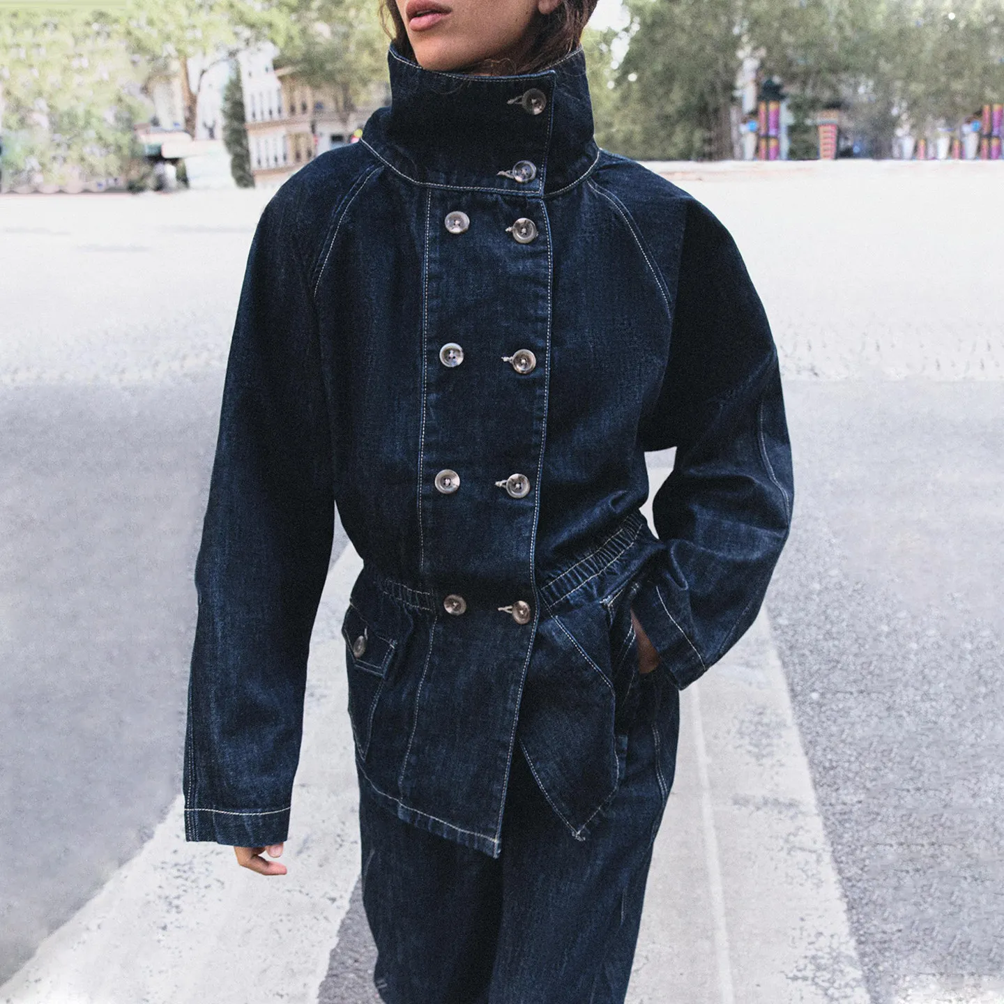 Fashionable Long Sleeve Stand Collar Denim Jacket Women's Autumn New Arrival ZADATA Standard Fit Short Outerwear 2026