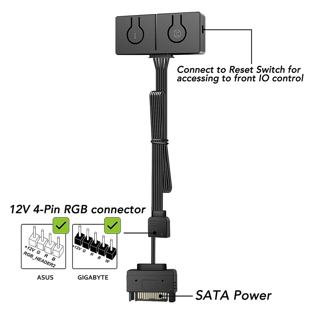 Konwerter RGB 3pin do 4pin Wentylator światła ARGB z rozdzielaczem 3 V/3pin ADD-RGB 12V/4PIN Adapter synchronizacji 50 trybów kolorystycznych