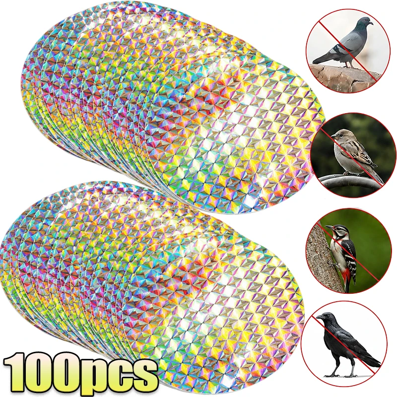 Autocollant Réfléchissant Répulsif pour Oiseaux, Bande Adhésive Ronde Holographique Anti-Pigeon et Anti-Clouet pour Jardin