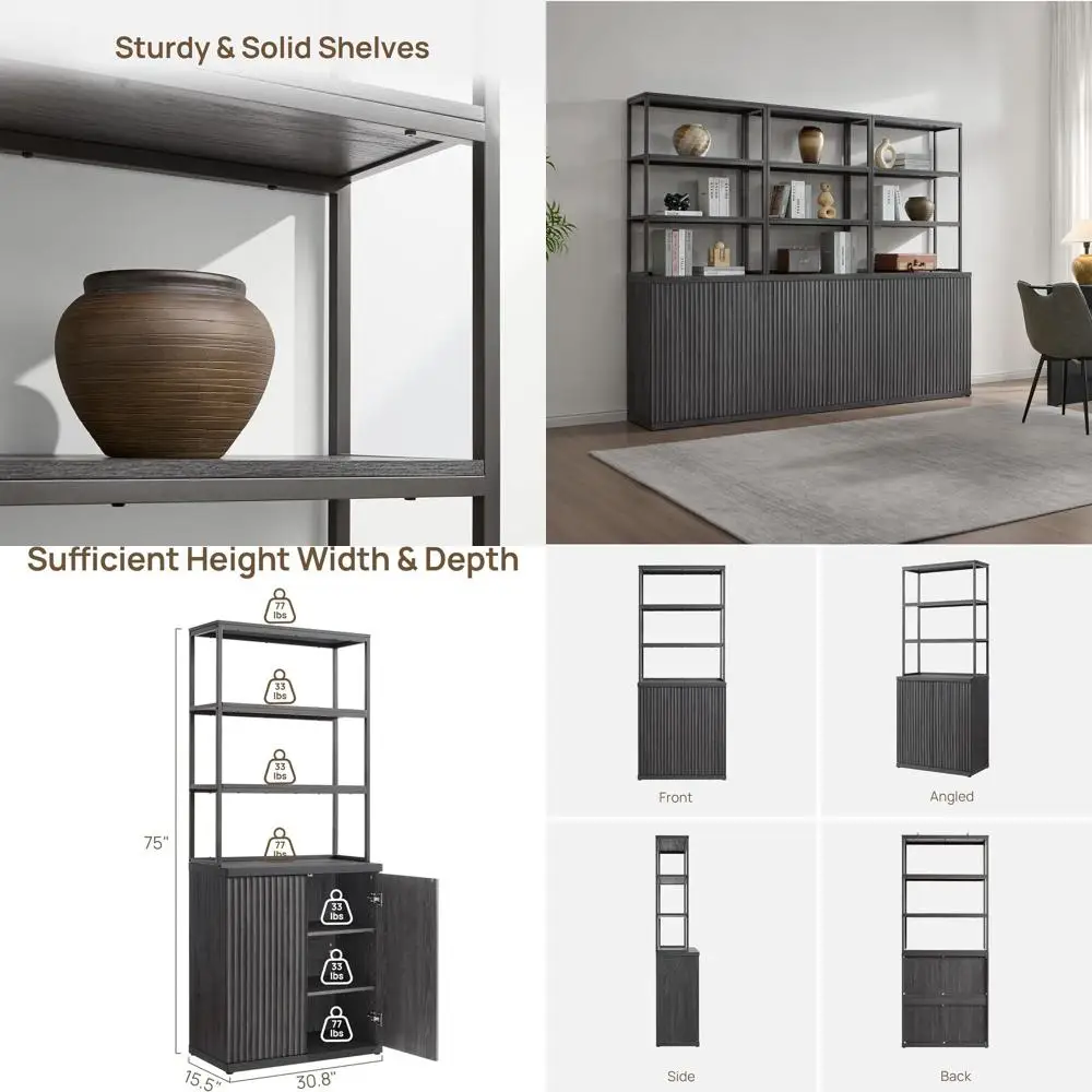 

6-Tier Tall Bookshelf with Storage Cabinet for Living Room, Home Office, Kitchen