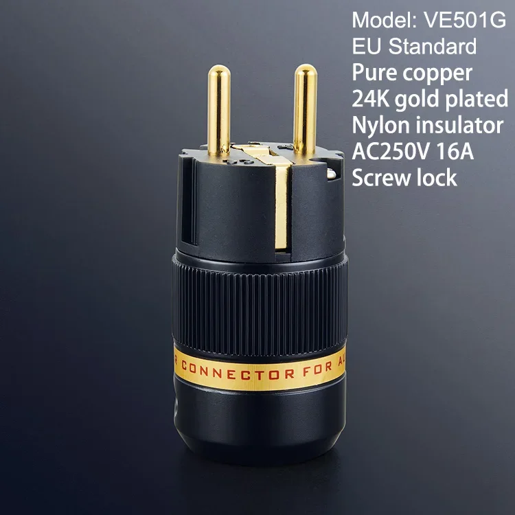 Viborg VE501 / VE503 Schuko EU Male AC Mains Power Plug Pure Copper Gold/Rhodium Plated Audiophile Power Connector for Amplifier