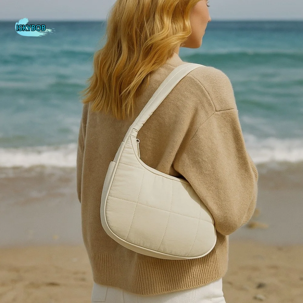 

Casual Underarm Down Cloth Handbag Commute Fashion Large Capacity Shoulder Bag Simple Solid Color Puffy Bag Girls