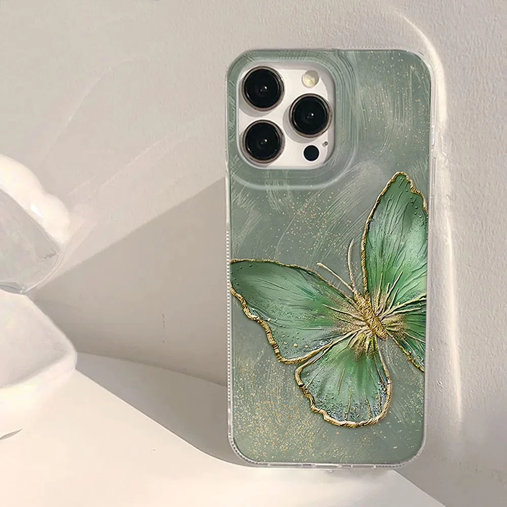 

Чехол для телефона с узором бабочки для iPhone 16, 16E, 15, 14, 13, 12, 11 Pro Max 8 7 Plus XR XS X SE, противоударный силиконовый жесткий чехол