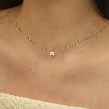 Stainless Steel Gold Plated Dainty Minimalist Zircon Charm Anti Tarnish Chain Round Clear…