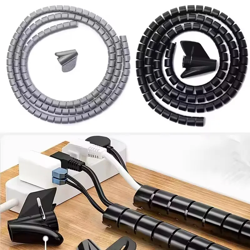 2M/1M Flexible Spiral Cable Wire Protector Cable Organizer Computer Cord Protective Tube Clip Organizer Management Tools 16/10mm