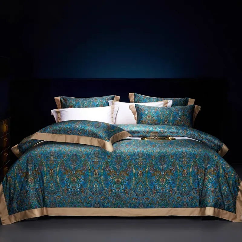Bohemian Style 1000TC Egyptian Cotton Digital Printing Bedding Set Soft Silky Duvet Cover Set Flat/Fitted Bed Sheet Pillowcases