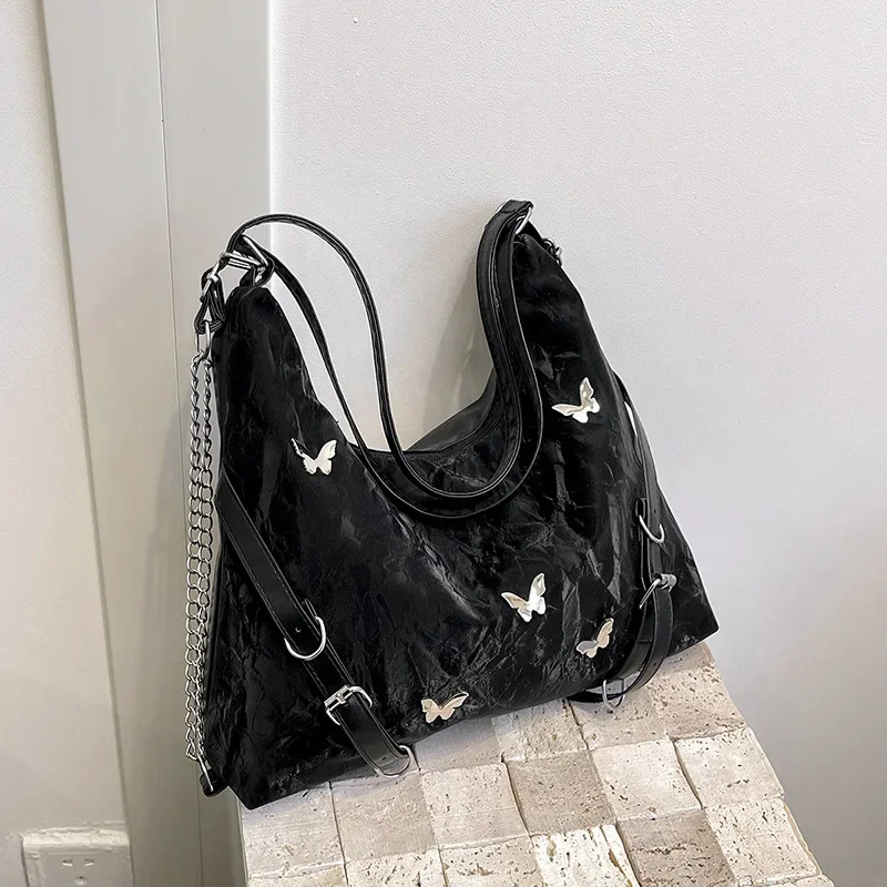 Large capacity commuter backpack summer new fashion butterfly underarm shoulder bag versatile chain tote bag