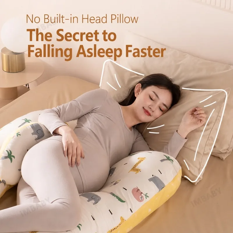 IMBABY Almohada de Maternidad en Forma de U, Almohada de Lactancia Multifuncional con Soporte Corporal Completo y Funda de Algodón Extraíble