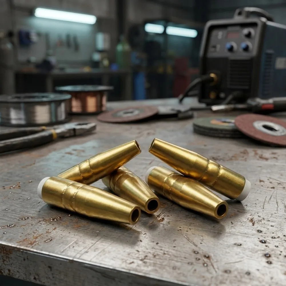 5Piece Brass Gas Nozzle Set 38 Inch for Bernard QS for mig Welding Gas Compatible with Oval Consumable for contact Tips