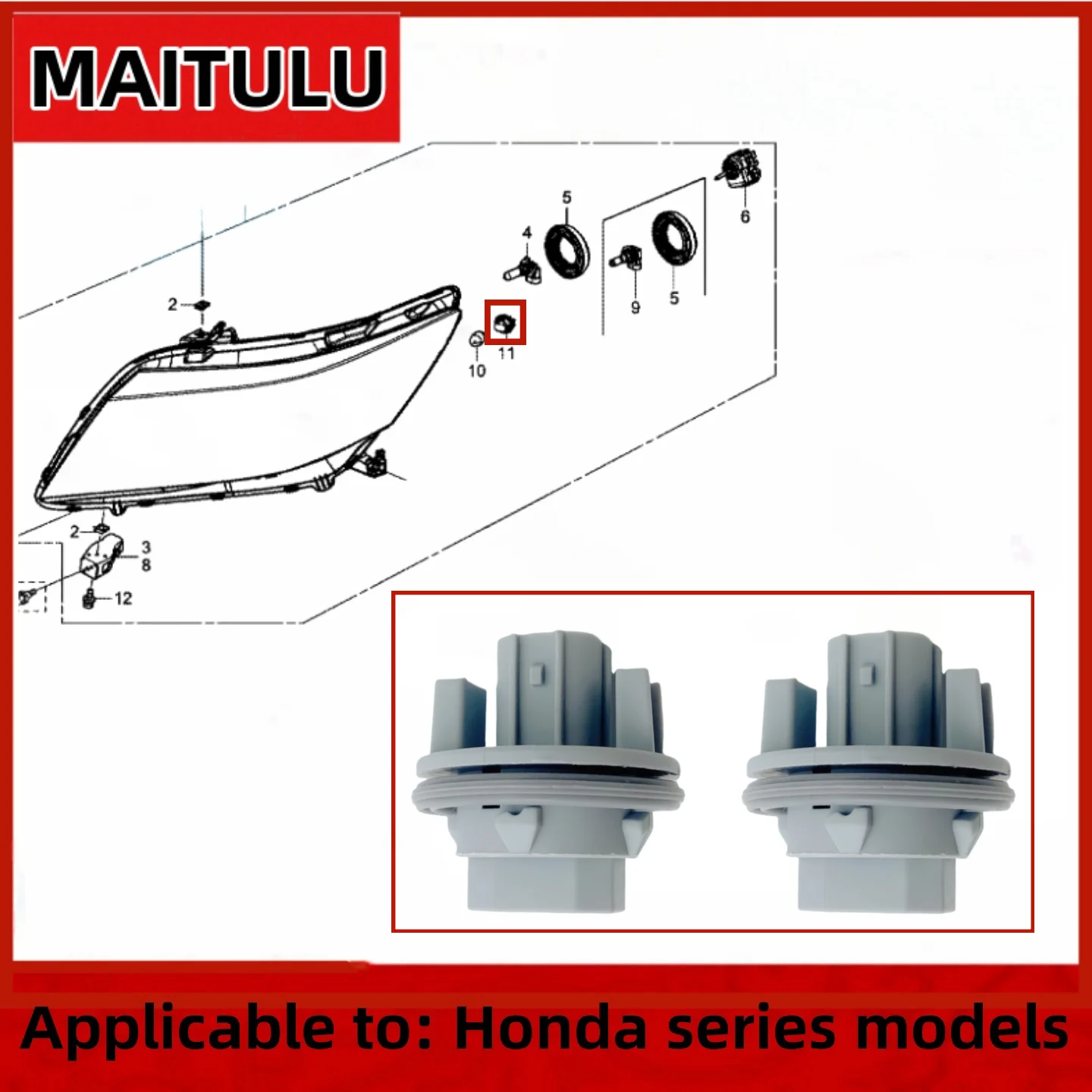 

2 pieces of car front lighting base for Honda Accord, Civic, and CR-V models. Rear tail light bulb socket. 33303-SAA-003