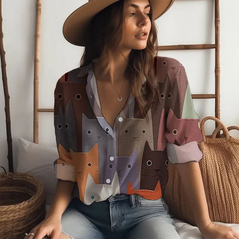 新しいたくさんの猫 3D デジタル プリントかわいいアニメ スタイルのファッショナブルな女性のシャツ