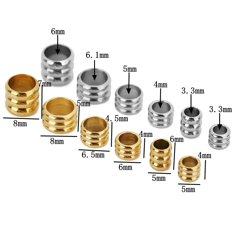 30pcs Stainless Steel Gold Plated Big Hole Three Levels Spacer Loose Beads Charm Necklace Bracelet Jewelry Making Accessories